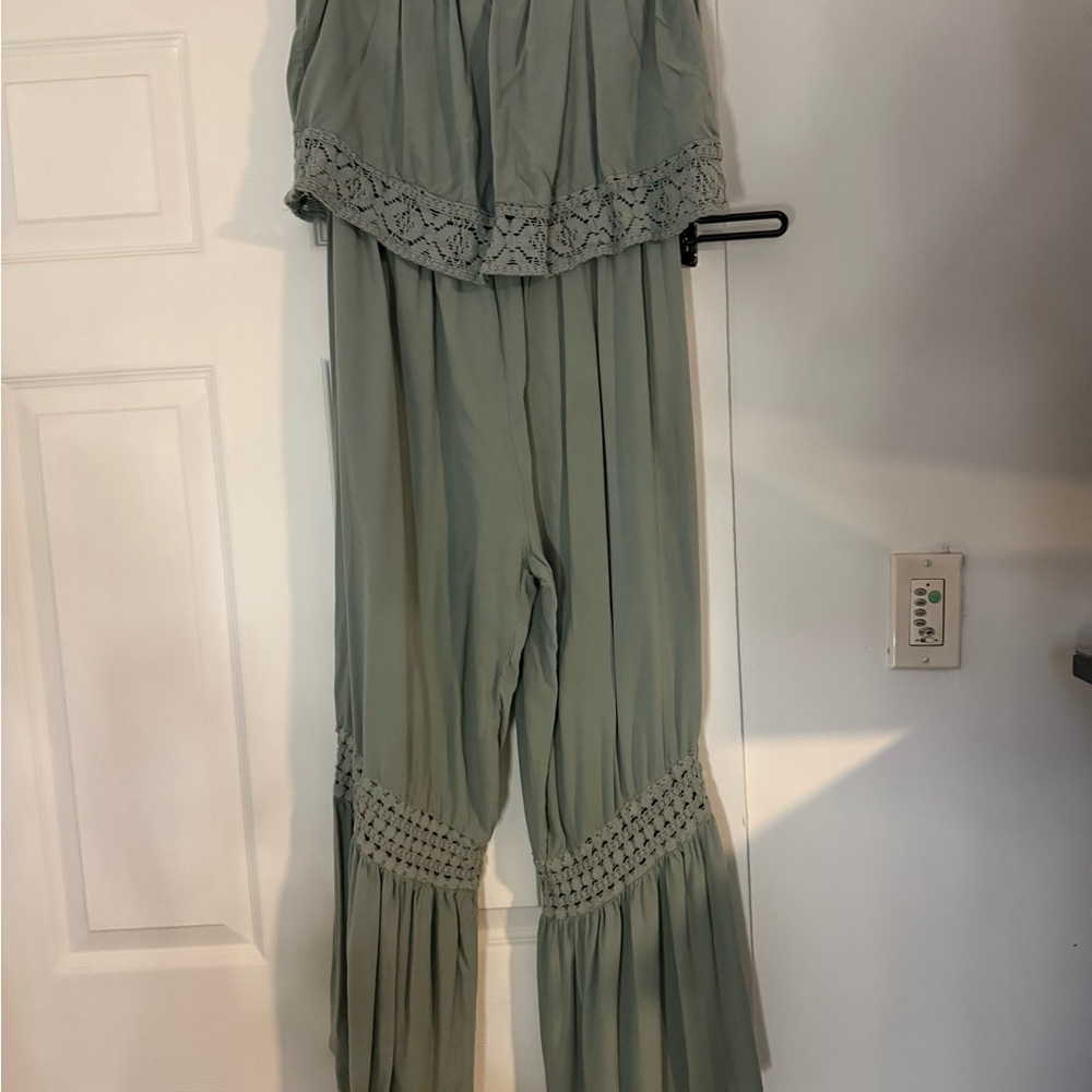 Elegant Lace Trimmed Jumpsuit in Sage Green